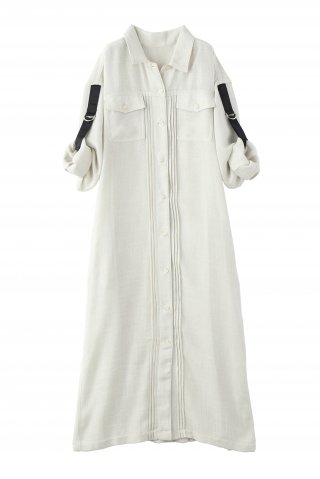 BACK PLEATS LINEN LIKE SHIRT DRESS