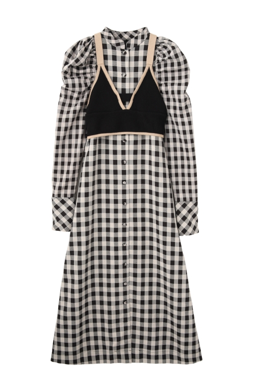 CHECKERED DRESSxKNIT BUSTIER