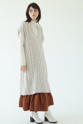 KEY NECK LONG KNITTING VEST/キーネックロングニットベスト